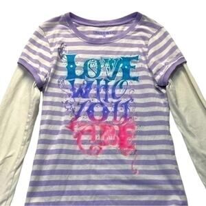 Limited Too Girls Purple Striped Graphic Tee Long Sleeve Top Size 12 Y2K